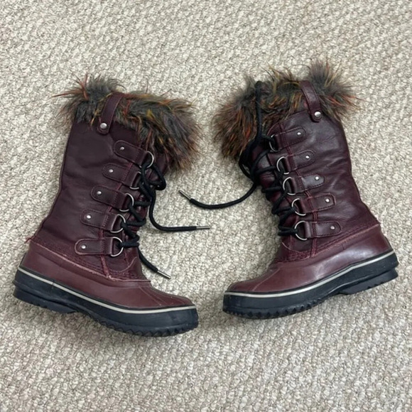 Sorel Joan of Arctic Faux Fur Waterproof Snow Boots in Red Wood - Picture 1 of 12